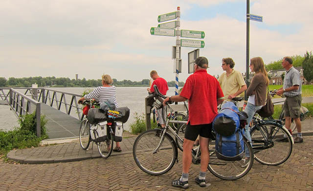LF routes signposted at the ferry at Kinderdijk. Photo © Holland-Cycling.com