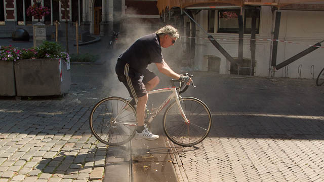 A line of steam marks the outline of the original Roman fort in Utrecht. Photo © Holland-Cycling.com