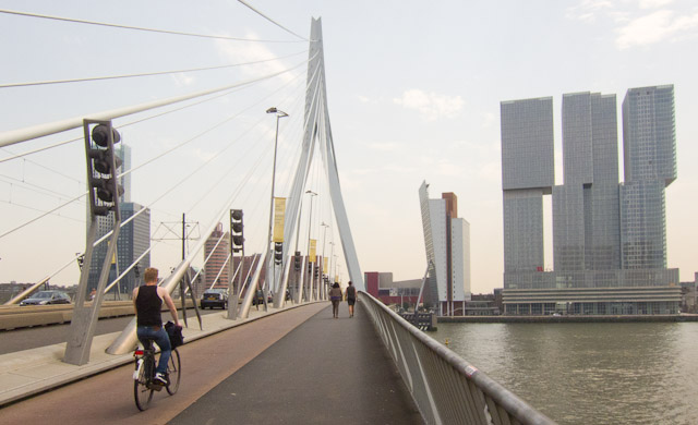 Erasmus Bridge and highrise of the Kop van Zuid. Photo © Holland-Cycling.com